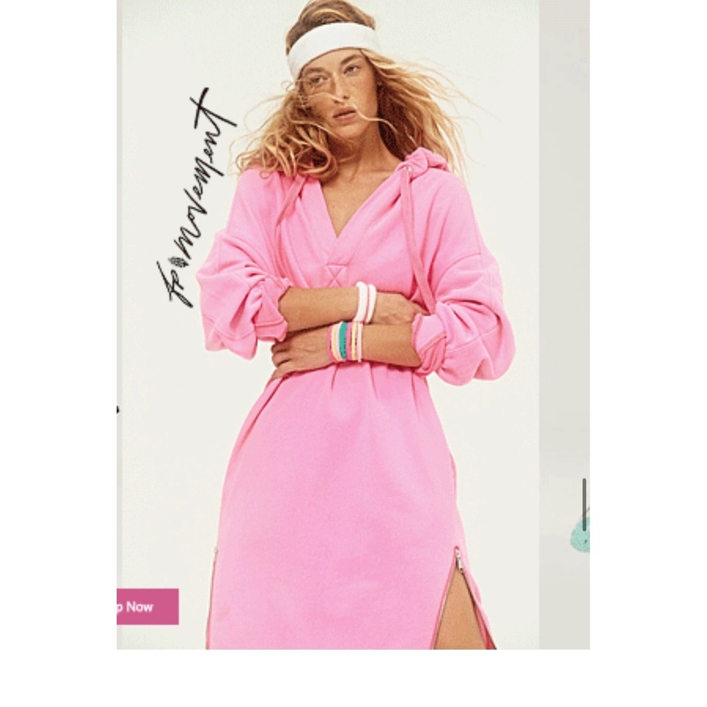 Free People Movement Spur of the Moment Pink Hooded Sweatshirt Dress Size Small
